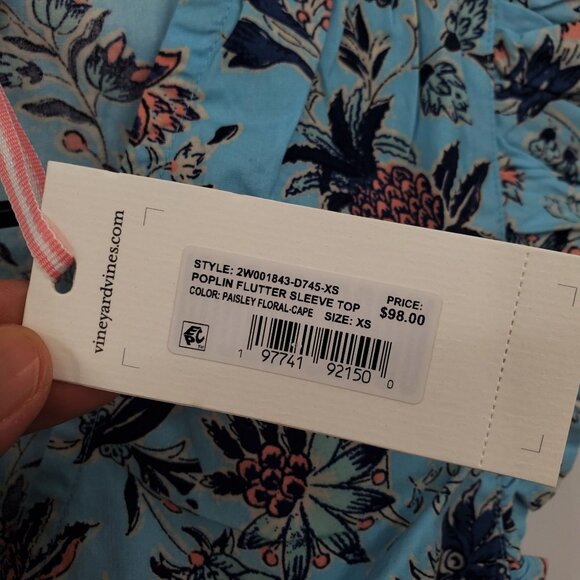 Vineyard Vines Marina Poplin Flutter Sleeve Top Women Size XS NWT Floral Print - Picture 3 of 12